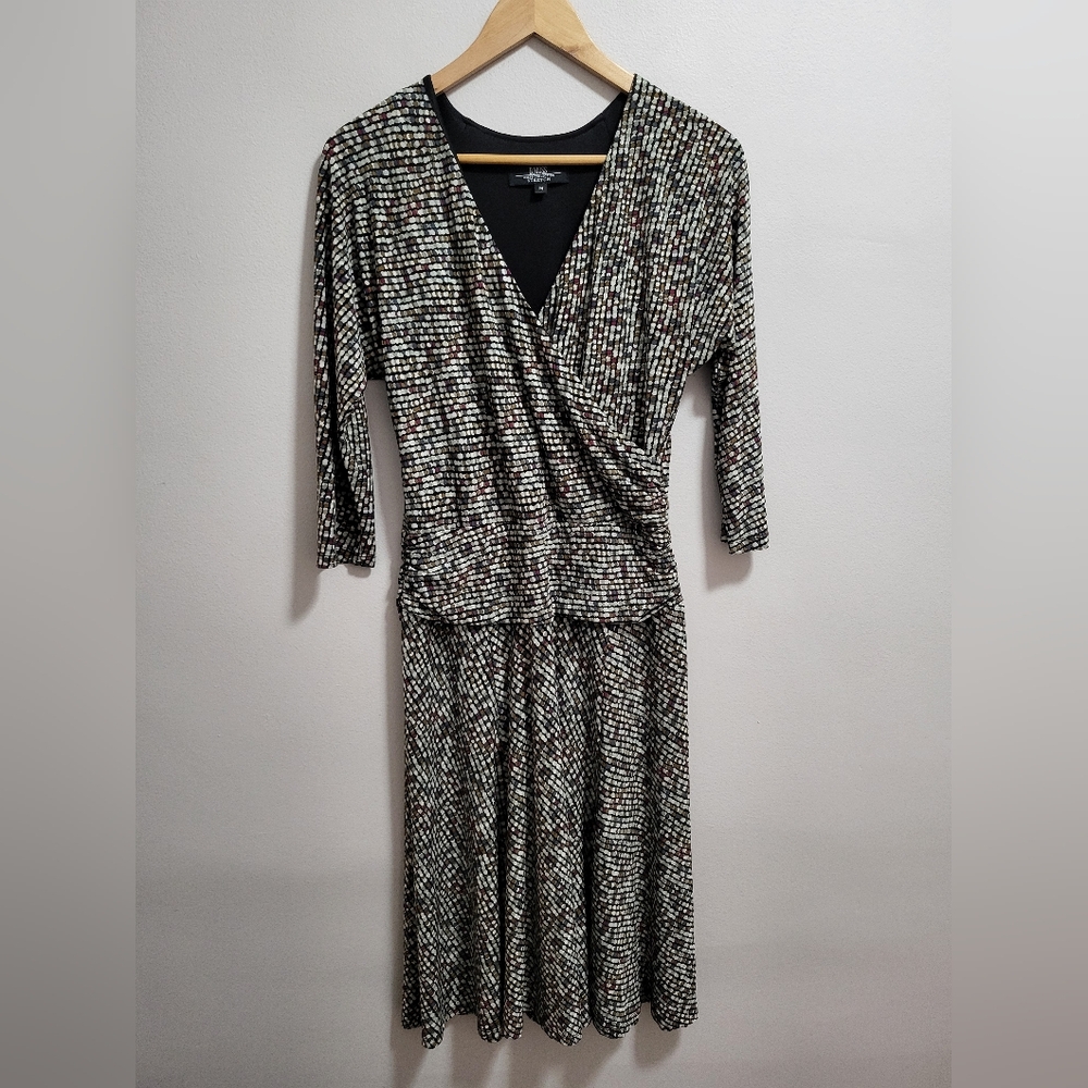 B. Moss Dress Collection Stretch Faux Wrap Abstract Print Dress Size Medium